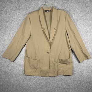 Sag Harbor Blazer Women 16 Tan One Button Notched Lapel Vintage Professional